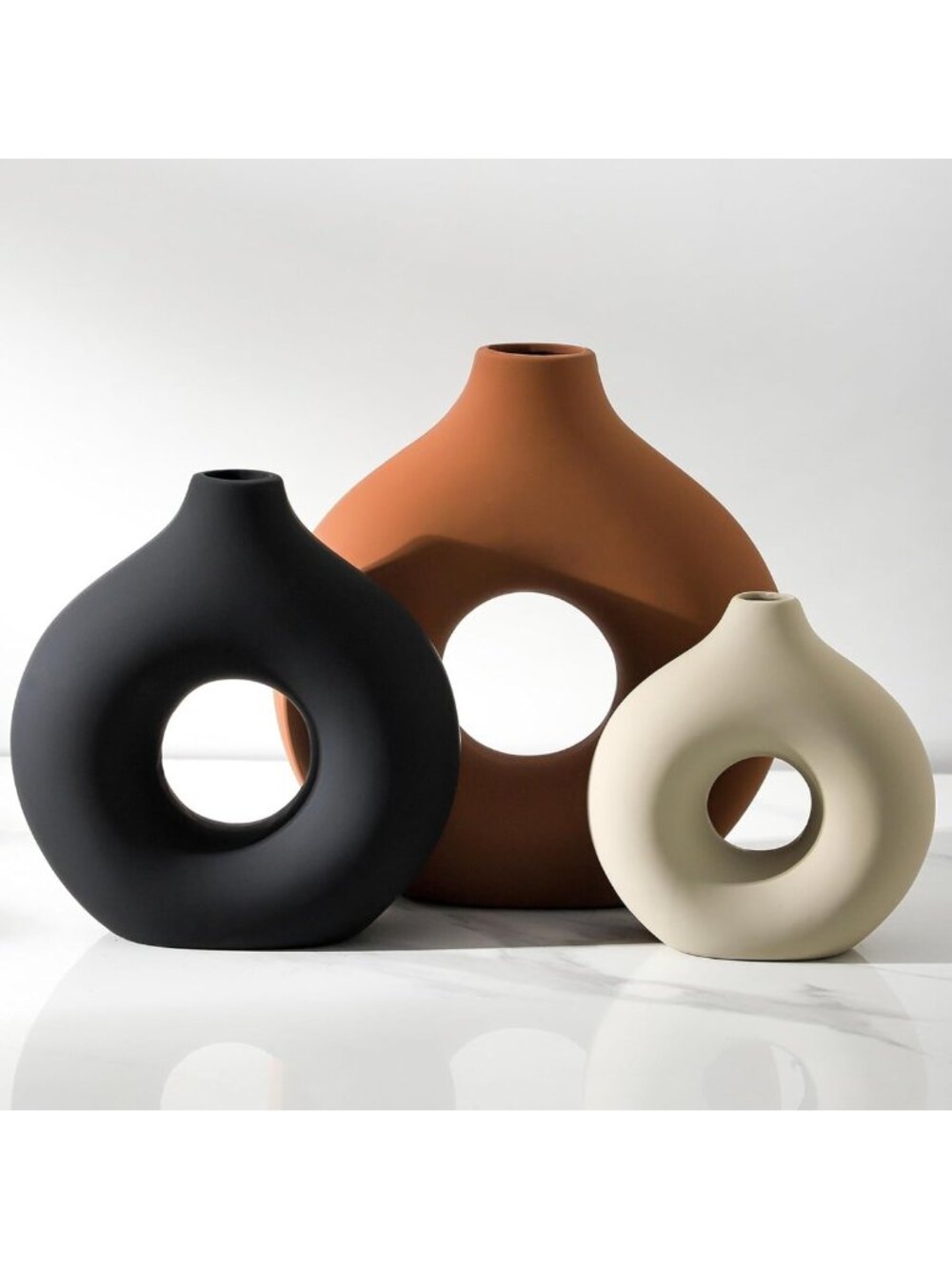 Set of 3 Rustic Ceramic Flower Vases - Modern Table Decor for Home & Office